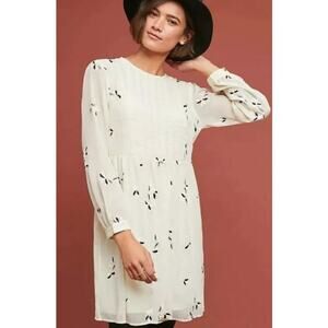 Feather Bone Anthropologie Feuille Embroidered Tunic Dress Ivory Womens Size 8
